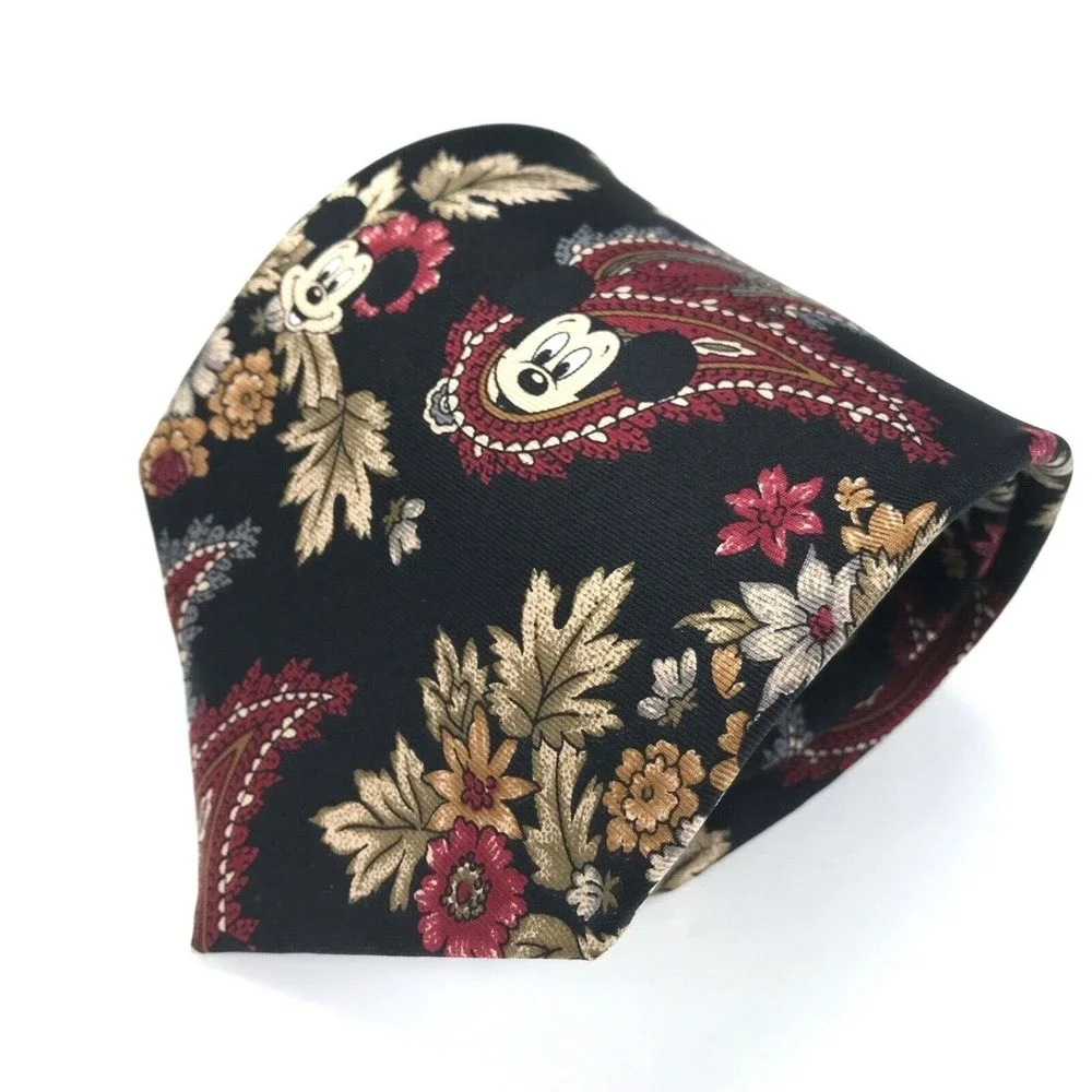 Walt Disney Mickey Mouse Tie Paisley Floral Elegant Vintage Novelty Character